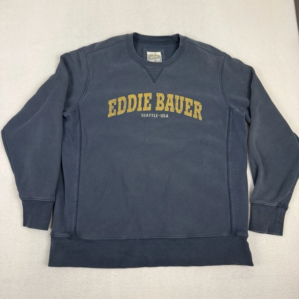 Vintage 90s Eddie Bauer Sport Shop Seattle Crewneck Sweatshirt Navy Yellow XL